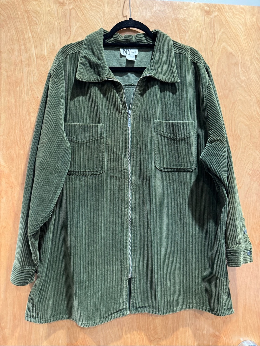 New York & Company Olive Corduroy Zip Shirt Jacket